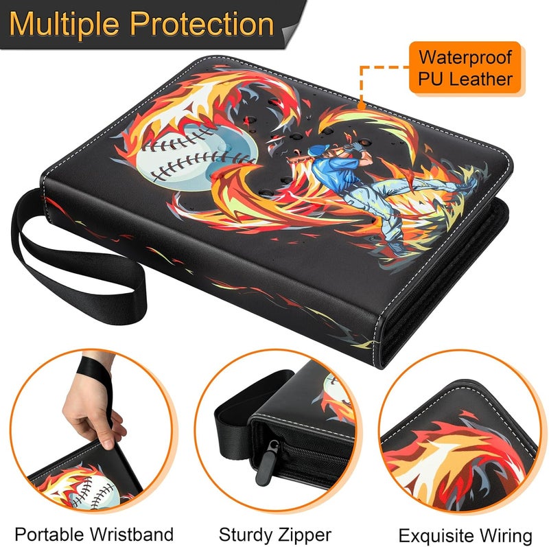 Minkeytal 9 Pocket Baseball Card Binder Holder Fits 900 Cards with 50 Removable Sleeves, Trading Card Collection Binder Album Book Case Storage for Boys Girls Toys Gift (Flame 9 Pocket) - Image 2